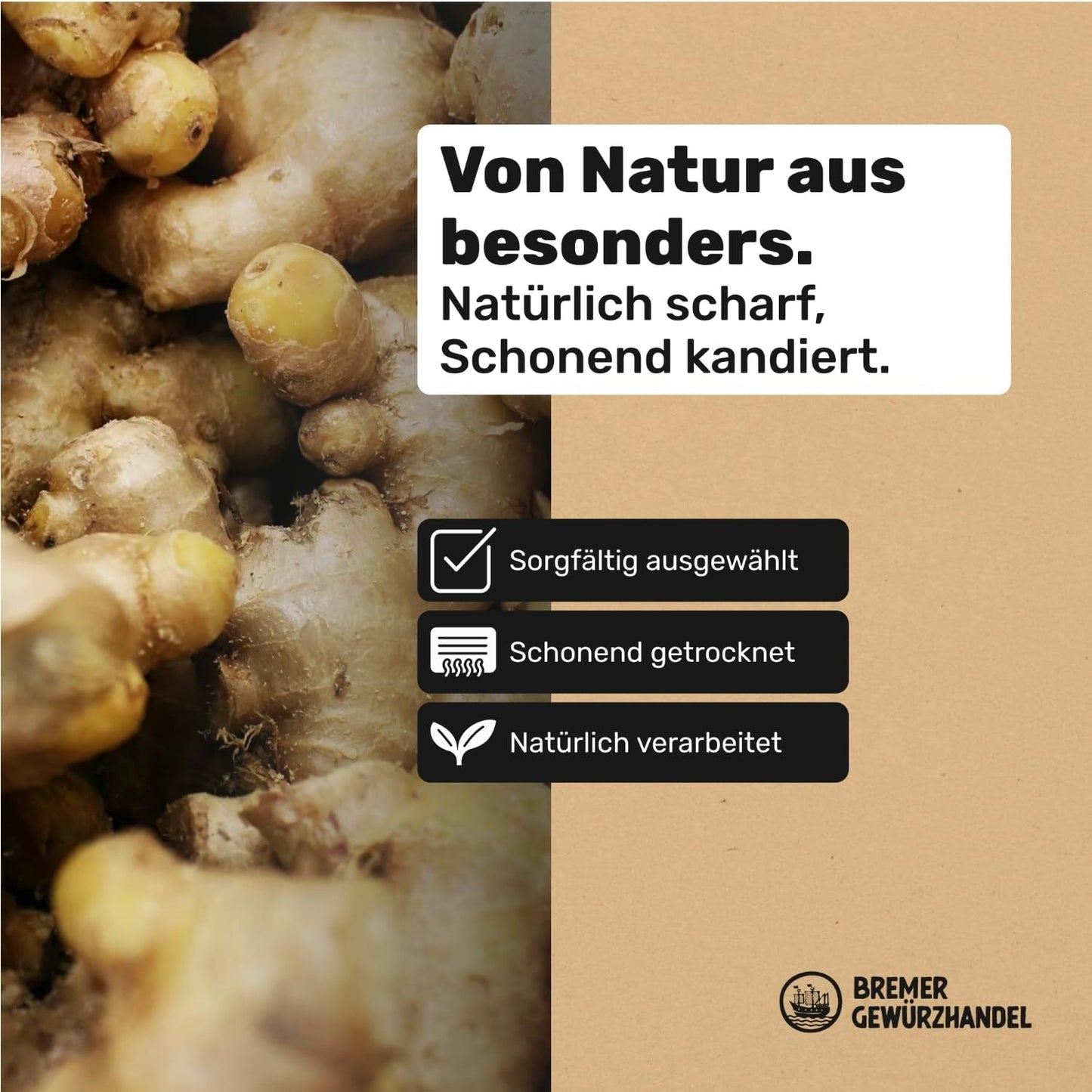 Bremer Gewürzhandel imbir, kawałki suszonych owoców przyprawione, aromatyczne, ostre, niesiarkowane, 1kg Produkty suszone Naty Shop