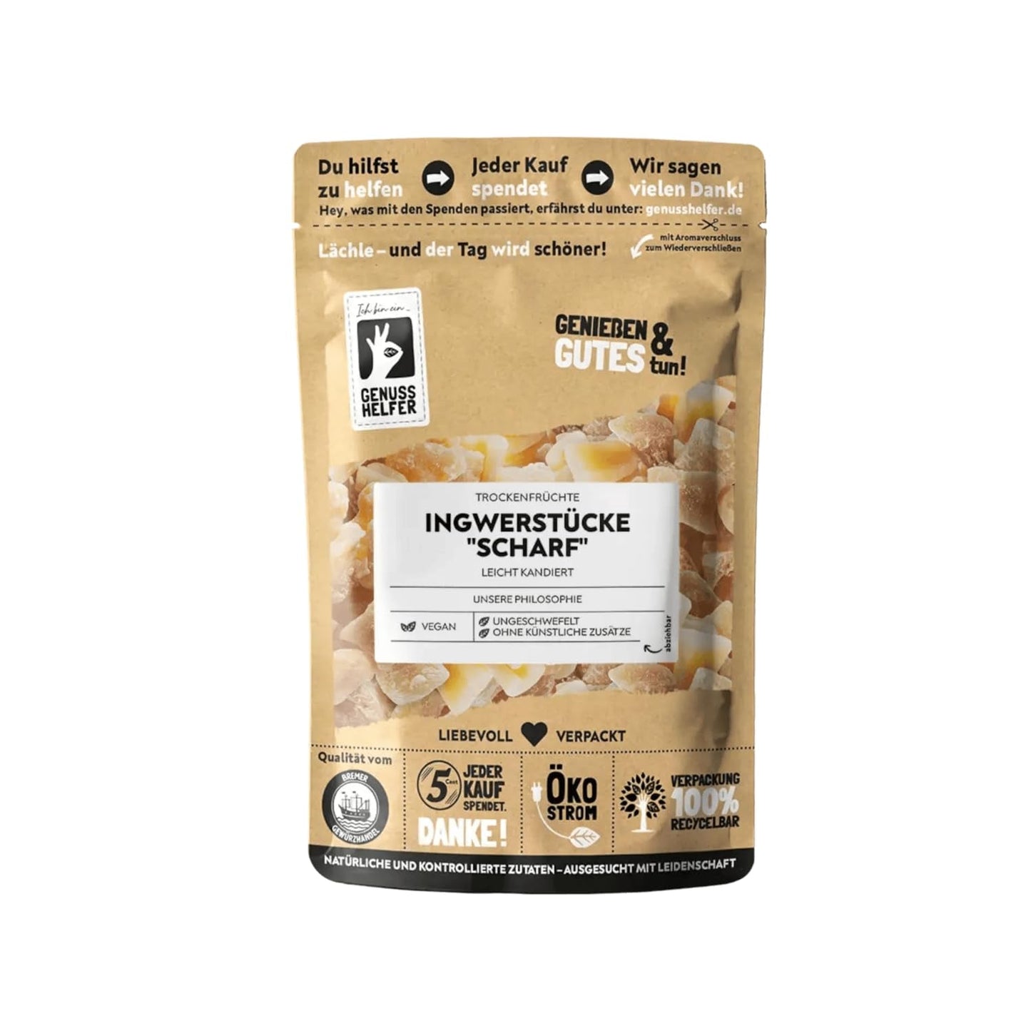 Bremer Gewürzhandel imbir, kawałki suszonych owoców przyprawione, aromatyczne, ostre, niesiarkowane, 1kg Produkty suszone Naty Shop 600 G