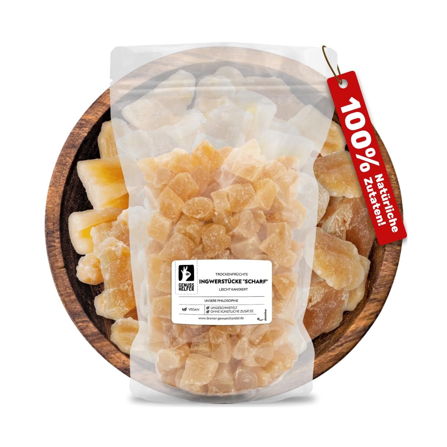 Bremer Gewürzhandel imbir, kawałki suszonych owoców przyprawione, aromatyczne, ostre, niesiarkowane, 1kg Produkty suszone Naty Shop 1kg (1 opakowanie)