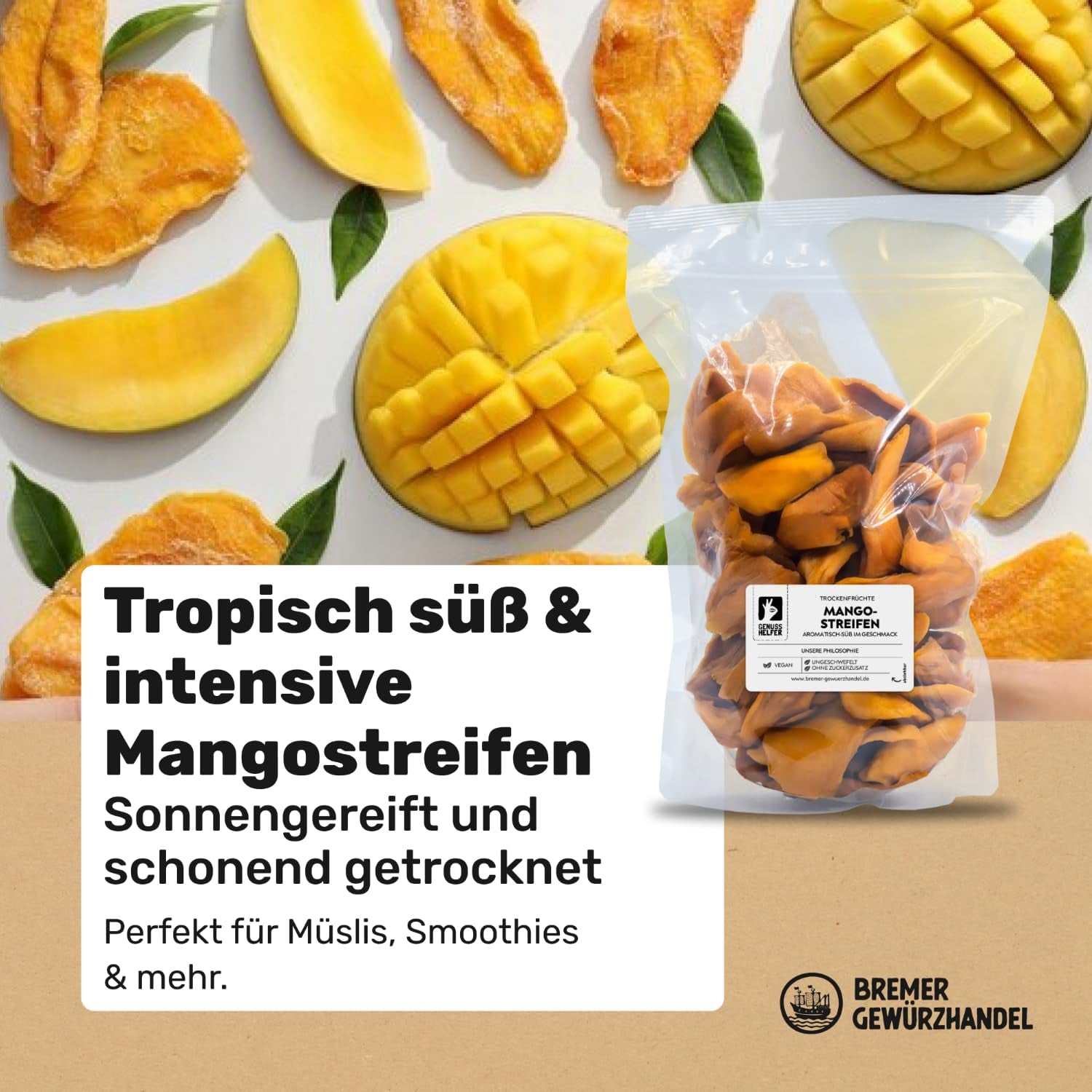 Bremer Gewürzhandel mango, suszone paski mango, niesiarkowane, bez dodatku cukru, 1kg Produkty suszone Naty Shop