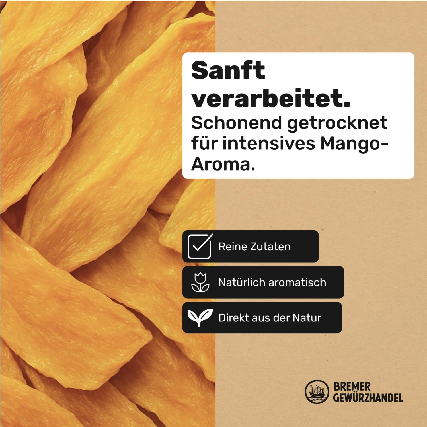 Bremer Gewürzhandel mango, suszone paski mango, niesiarkowane, bez dodatku cukru, 1kg Produkty suszone Naty Shop