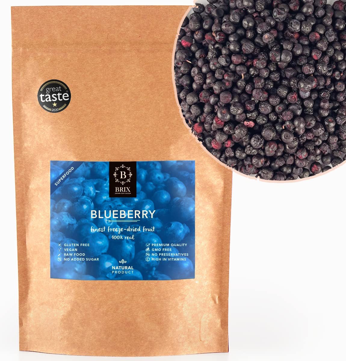 BRIX Borówki Liofilizowane | Borówki naturalne, suszone 95 g | Nagroda Great Taste dla suszonej żurawiny | Bez GMO, bezglutenowe, wegańskie, z pominięciem witamin Naty Shop Produkty suszone Domyślny tytuł