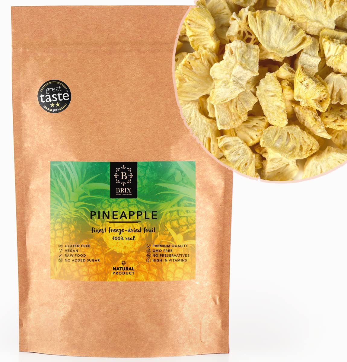 BRIX Ananas liofilizowany | Naturalny, suszony ananas 95 g | Great Taste Award suszone owoce, liofilizowany ananas | Bez GMO, bezglutenowe, wegańskie, z pominięciem witamin Naty Shop Produkty suszone Domyślny tytuł