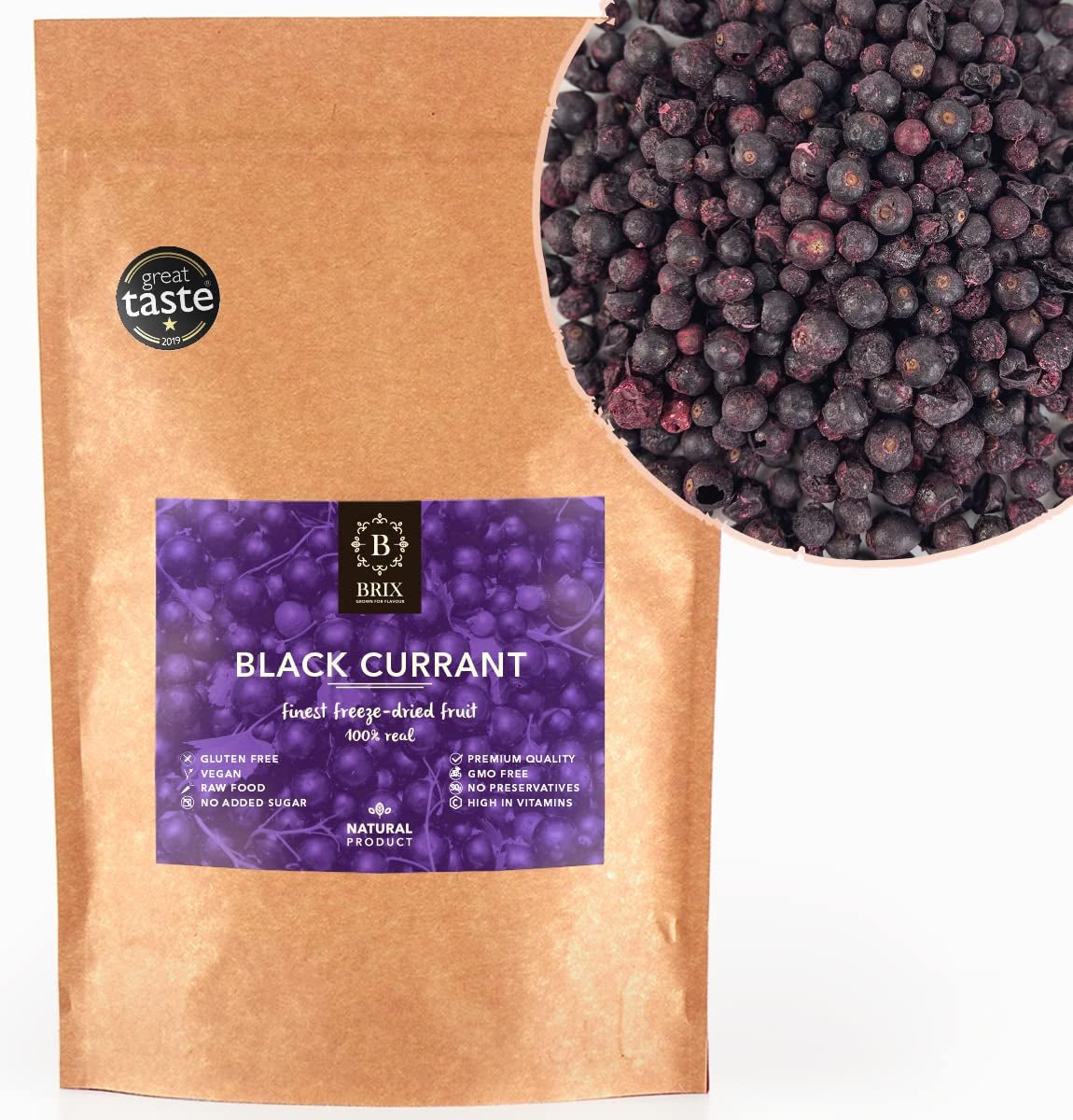 BRIX Suszone czarne porzeczki | Suszone czarne porzeczki 105 g | Great Taste Award, suszone czarne porzeczki | Bez GMO, bezglutenowe, wegańskie, z pominięciem witamin Naty Shop Produkty suszone Domyślny tytuł