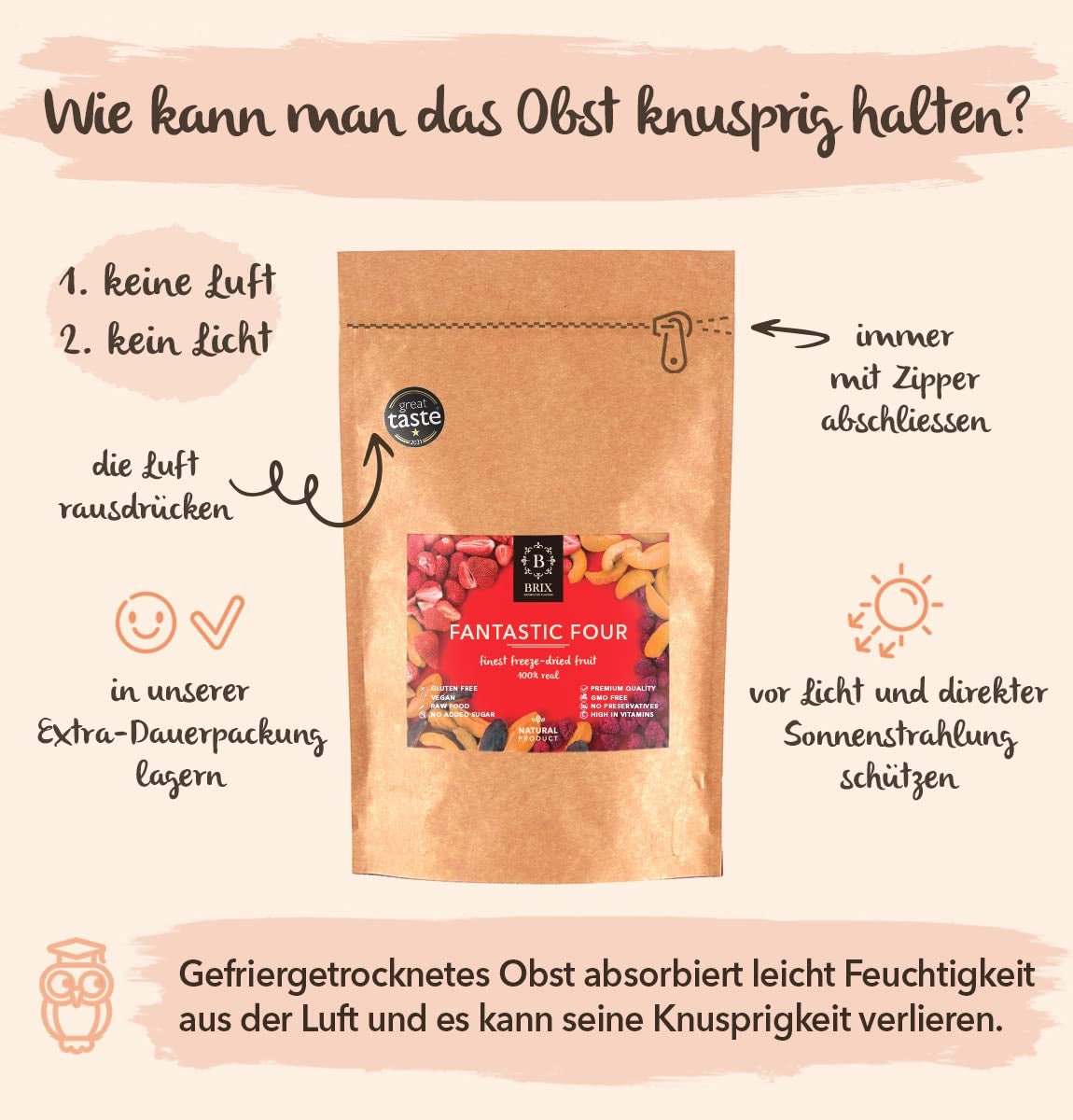 Brix Liofilizowane Owoce Fantastyczna Czwórka (80g) - Cena dobry smak, pyszna i zdrowa przekąska, wytrawne chrupiące, bogate w witaminy Naty Shop produkty suszone