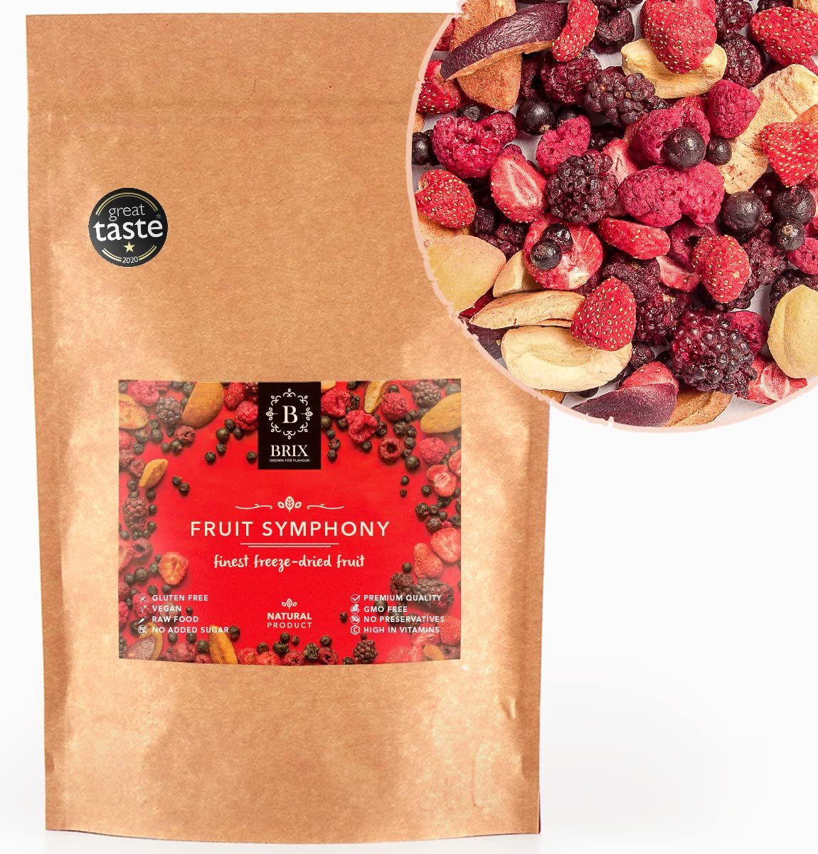 BRIX owoce liofilizowane | Naturalna mieszanka suszonych owoców 115g | Nagroda Great Taste dla suszonych owoców | Bez GMO, bezglutenowe, wegańskie, z pominięciem witamin Naty Shop Produkty suszone Domyślny tytuł