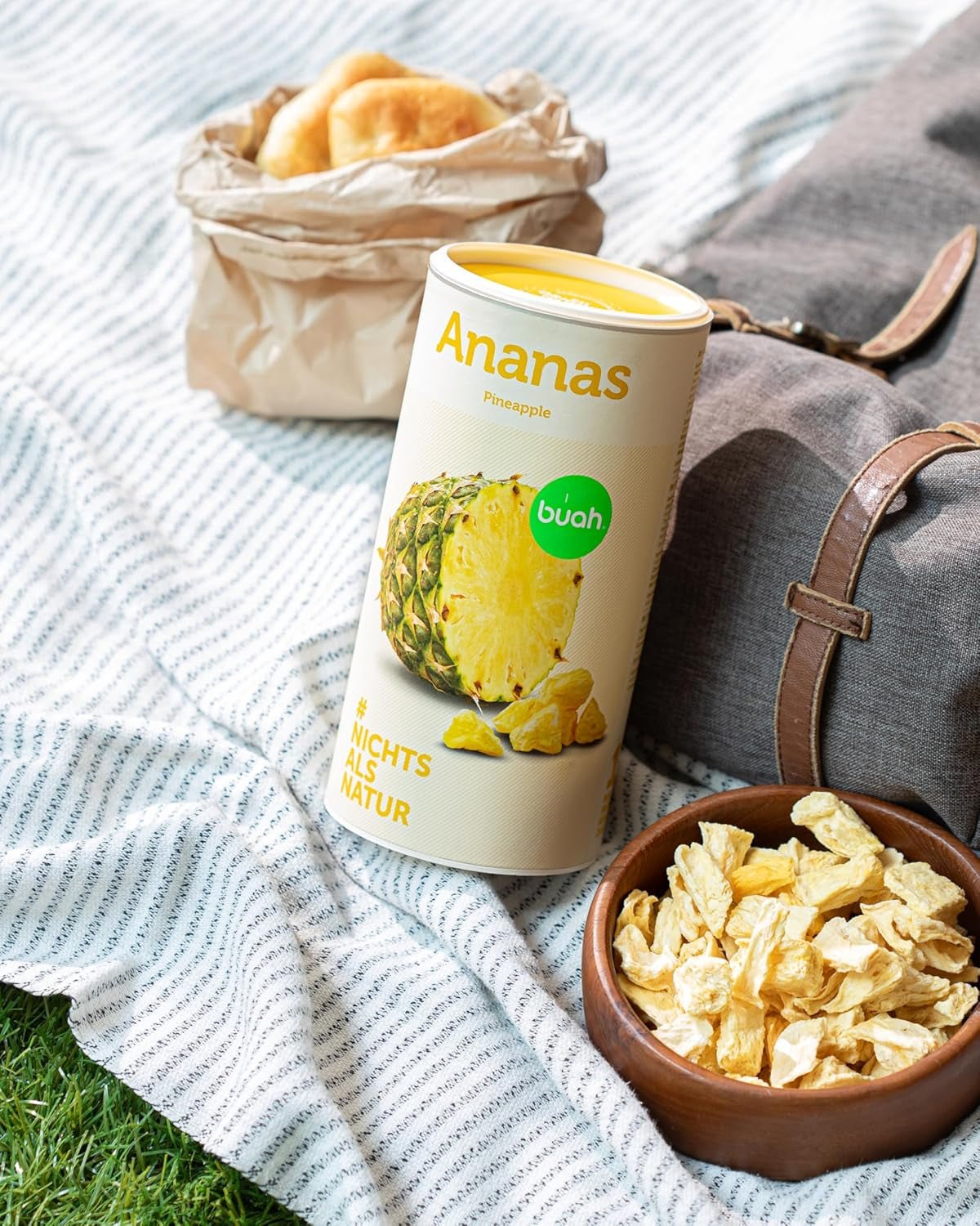 BUAH® Ananas liofilizowany | Chipsy ananasowe jako przekąska lub do musli i deserów | Idealny zamiennik słodyczy | Wegańskie i bez dodatku cukru | 100% owoców liofilizowanych | 200 g Naty Shop produkty suszone