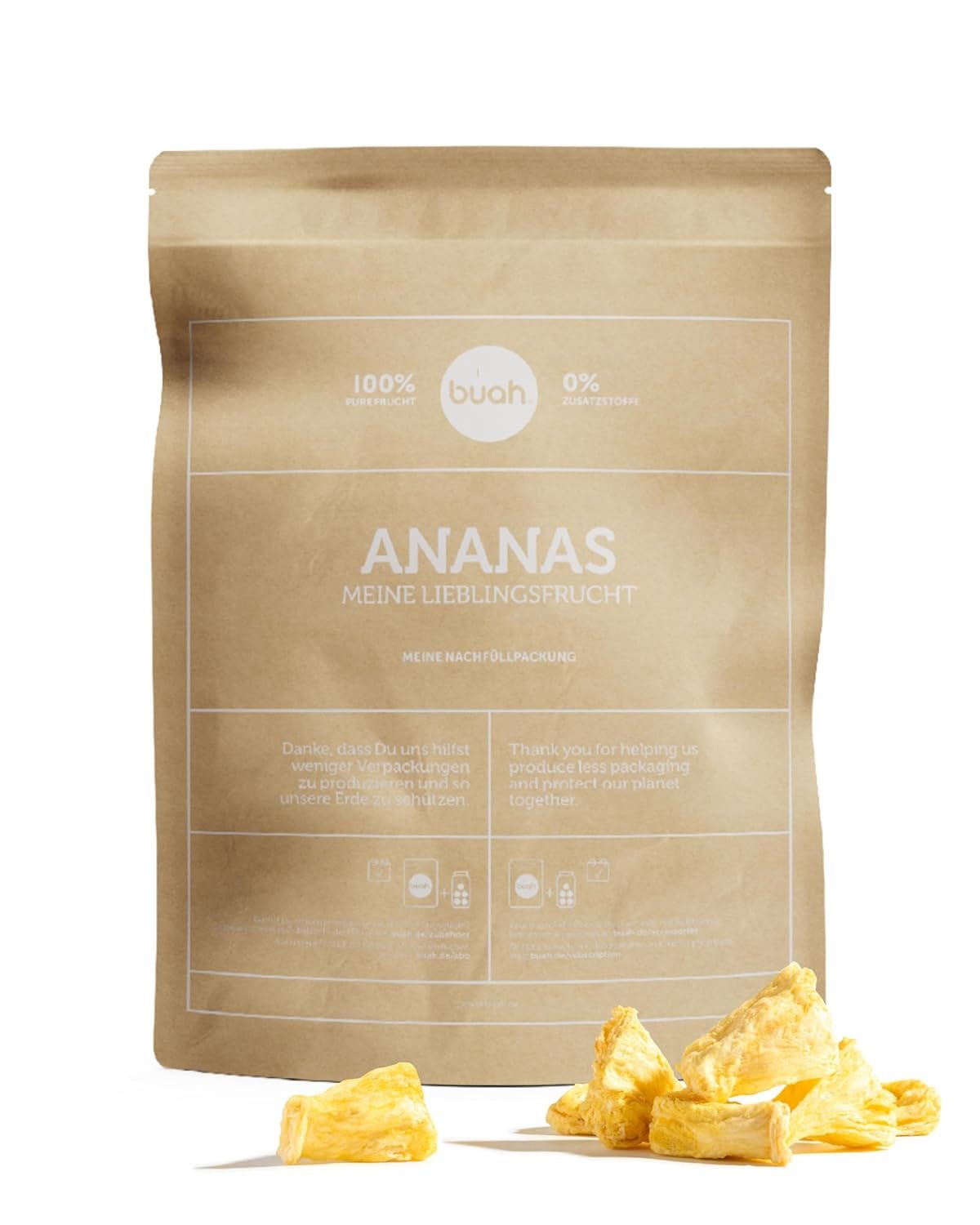 BUAH® Ananas liofilizowany | Chipsy ananasowe jako przekąska lub do musli i deserów | Idealny zamiennik słodyczy | Wegańskie i bez dodatku cukru | 100% owoców liofilizowanych | 200 g Naty Shop produkty suszone 373 G