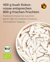 BUAH® Suszone Chipsy Kokosowe | Organiczne chipsy kokosowe, przekąski, musli i chipsy kokosowe do pieczenia | Idealny zamiennik słodyczy | Wegańskie i bez dodatku cukru | 400g Naty Shop produkty suszone