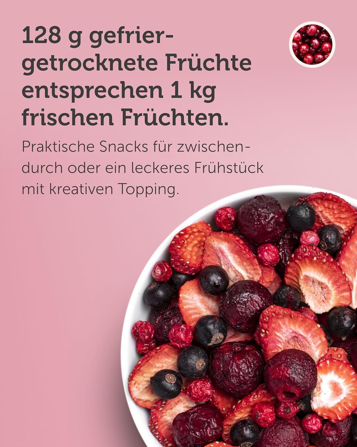 BUAH® Mieszanka owocowa liofilizowana | wiśnie, truskawki, porzeczki czerwone i czarne liofilizowane bez dodatku cukru | 100% owoców | wegańskie, bezglutenowe, bez laktozy (128g) Naty Shop produkty suszone