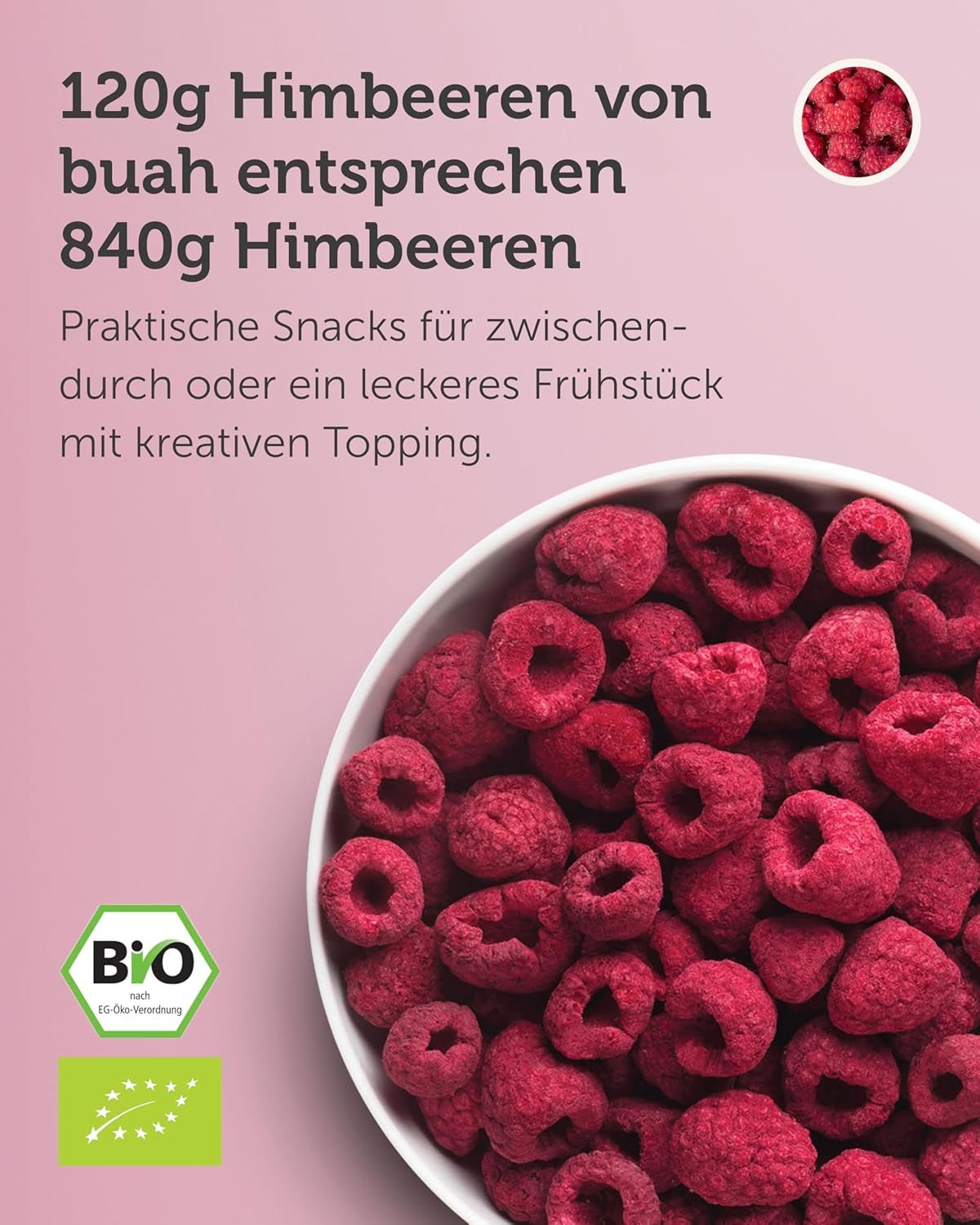 BUAH® Organiczna malina liofilizowana | chipsy malinowe jako przekąska, do musli i deserów | idealny zamiennik słodyczy | wegańskie i bez dodatku cukru | 120g Naty Shop produkty suszone