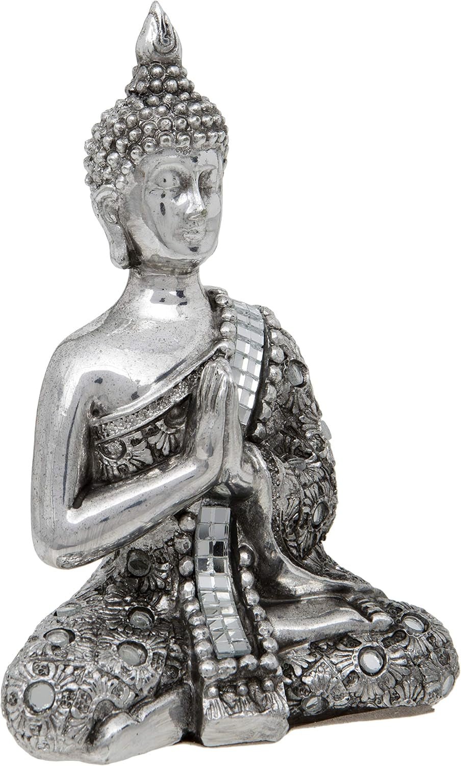 Tajski Budda z rękami Srebrna odblaskowa tkanina do medytacji 13 cm Srebrne statuetki i rzeźby Naty Shop Domyślny tytuł