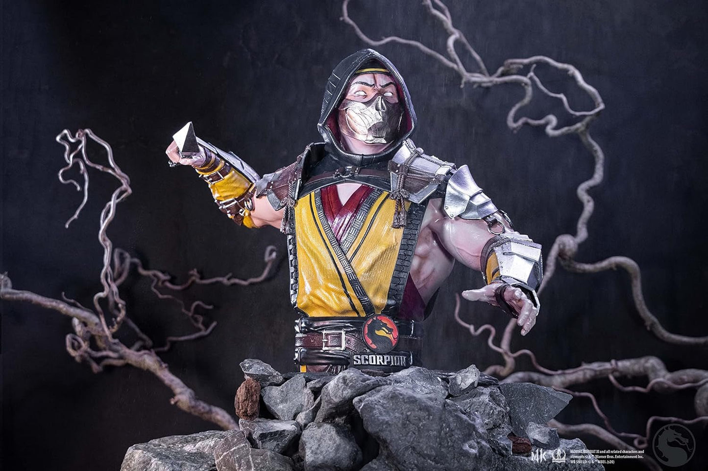 Oficjalnie licencjonowane popiersie skorpiona Mortal Kombat, żółte, 29,5 cm, statuetki i rzeźby z żywicy syntetycznej Naty Shop
