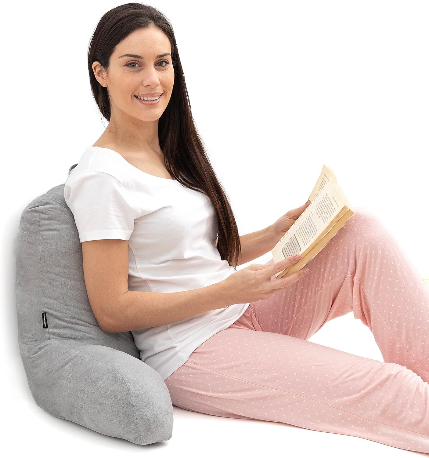 InnovaGoods Huglow poduszka do czytania z podłokietnikiem do sofy, łóżka i dywanu, poduszka do czytania z podparciem lędźwiowym i uchwytem do przenoszenia, ergonomiczna, zapobiega dyskomfortowi i bólowi, szara