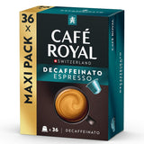 Café Royal Espresso Decaffeinato – kapsułki kawy kompatybilne z Nespresso®, 100% Arabica, Intensität 6/12, Rainforest Alliance, bezkofeinowa, 36 kapsułek