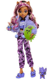 MONSTER HIGH lalki i akcesoria do spania, lalka Clawdeen Wolf z kotem, półksiężyc, impreza Creepover, HKY67