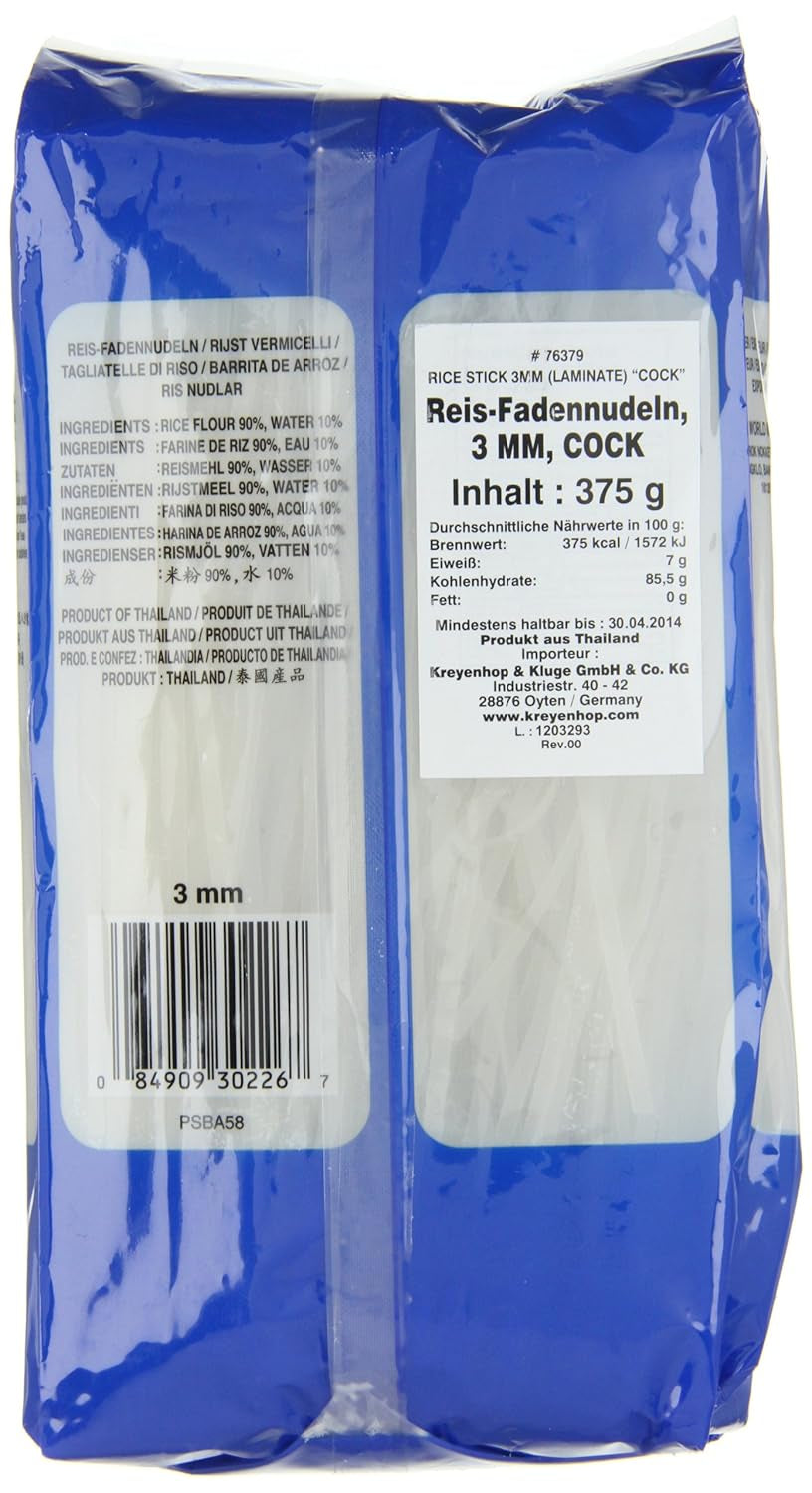 Makaron ryżowy z kogutem, 3 mm, klasa 1 (1 opakowanie x 375 g)