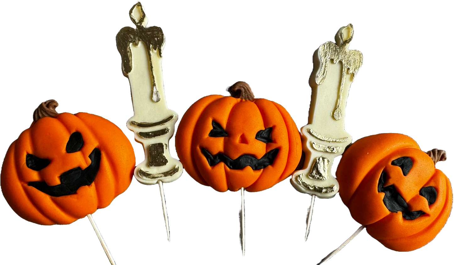 Zestaw 5 jadalnych dekoracji z pasty cukrowej, Halloween, dynie i świece Dekoracje z pasty cukrowej Naty Shop