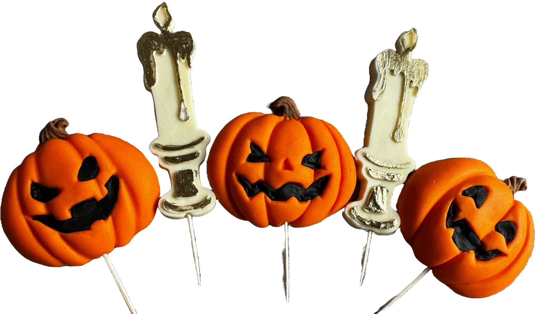 Zestaw 5 jadalnych dekoracji z pasty cukrowej, Halloween, dynie i świece Dekoracje z pasty cukrowej Naty Shop