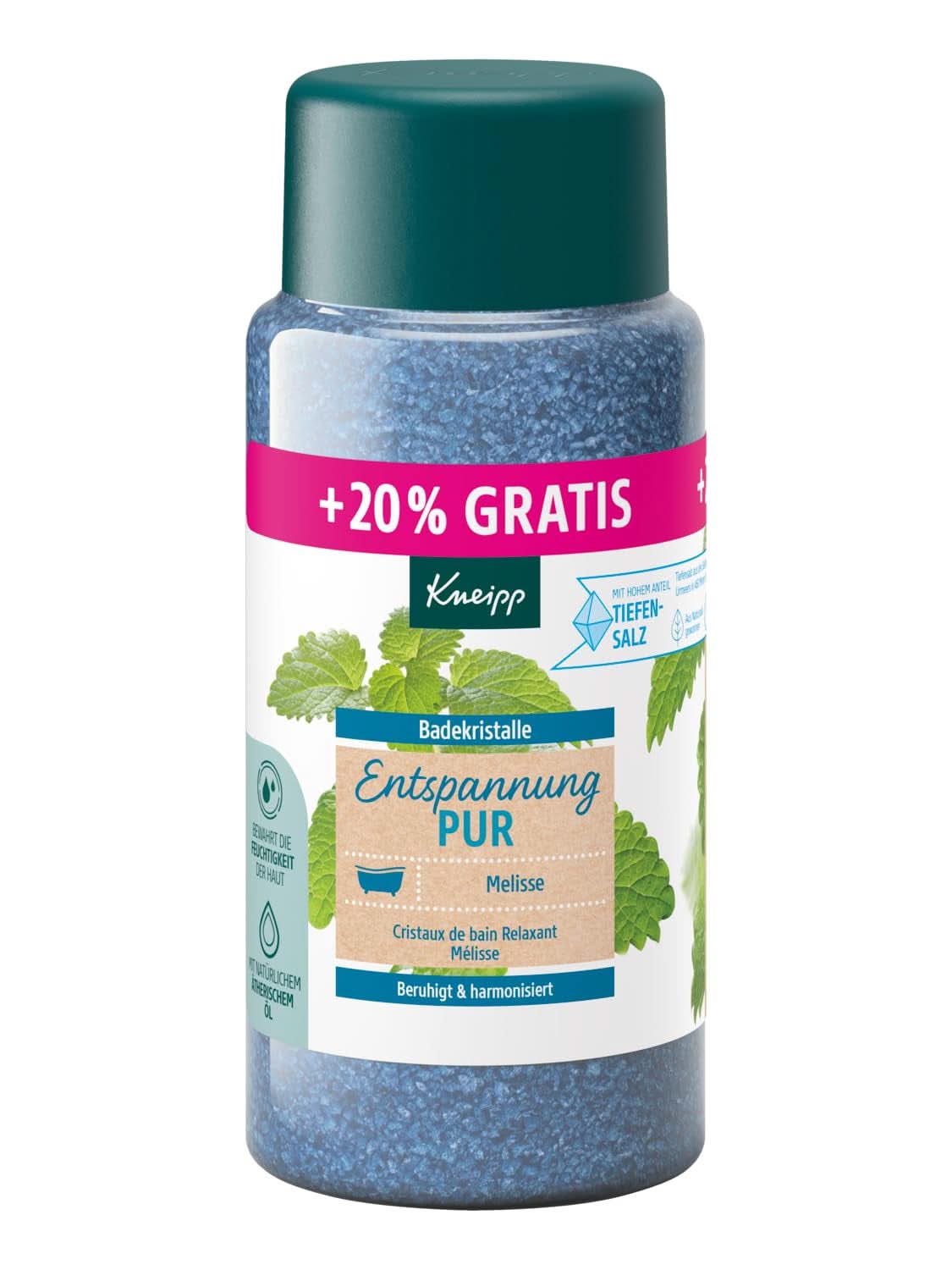 Kryształy do ​​kąpieli Kneipp Czysty relaks - Specjalny rozmiar - Z naturalną solą z Luisenhall, głęboką solą oraz olejkiem eterycznym z melisy indyjskiej i ekstraktem z melisy Edycja limitowana 720 g Naty Shop Prysznic i wanna