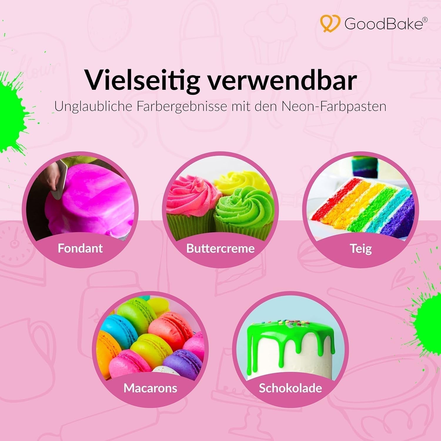 Goodbake Neonlebensmittelfarben 6 Farben Set – Intensywny Lebensmittelfarbe – Lebensmittelfarbpaste – Zum Einfärben Von Torten, Fondant, Buttercreme Uvm. – 100% wegański sklep Naty