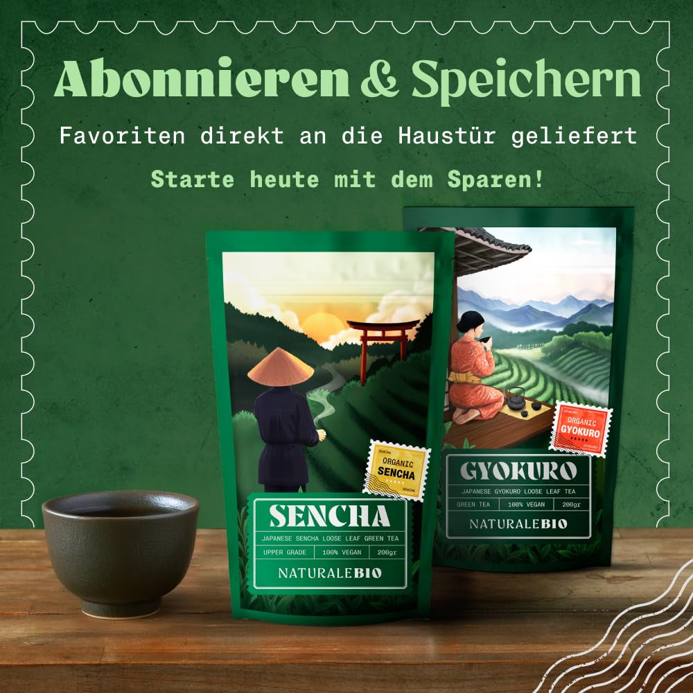 Naturalebio Japońska herbata Sencha - 200 g Organiczna herbata zielona - 100% czysta i naturalna zielona herbata Sencha - luźne liście z pierwszego zbioru - produkt ekologiczny uprawiany w Japonii