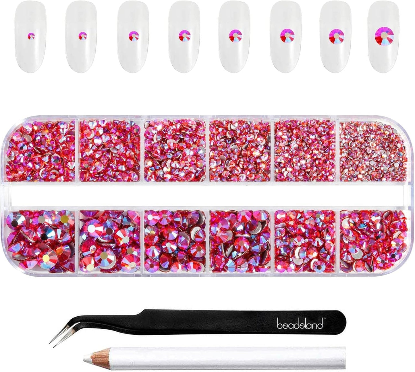 Beadsland 2500 szt. Glas Nailart Strasssteine ​​​​Kristall Flatback Edelsteine ​​​​Runde, ​​Für Handwerk Gemischt 8 Größen SS4 ~ SS30 Mit Picking Pinzette Und Stift (Kristall Weiss)