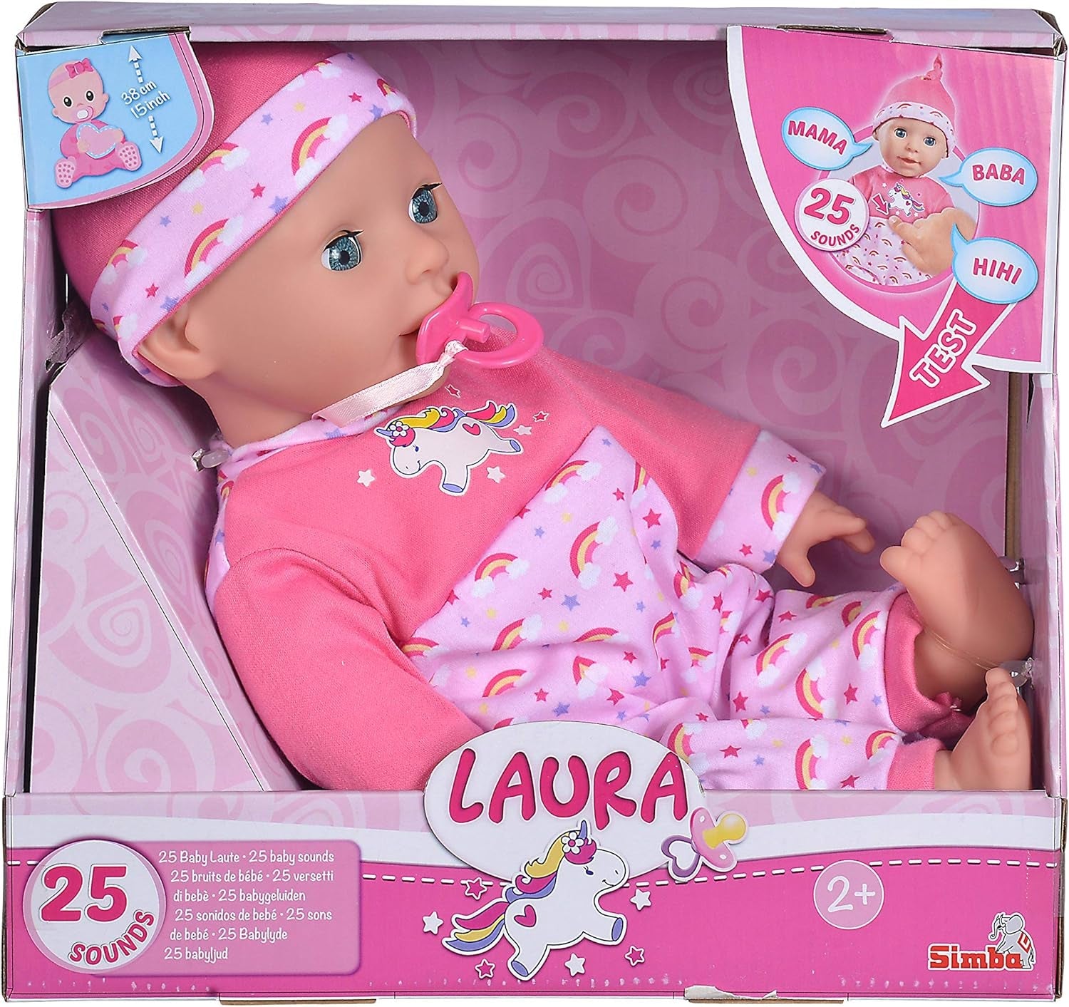 Simba 105140060 - Laura Tickle Baby Lalka z miękkim ciałem i tęczowym materacem, wydaje 25 dziecięcych dźwięków, 38 cm, lalka od 2 lat