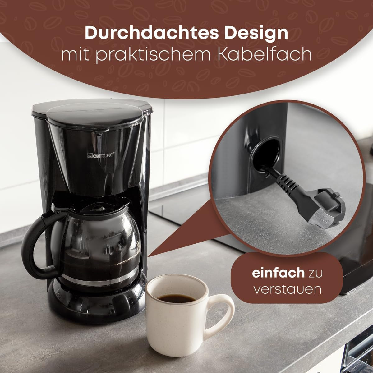 Ekspres Clatronic® | Automatyczny ekspres na 12-14 filiżanek (ok. 1,5 litra) | Ekspres do kawy z filtrem i systemem zapobiegającym kapaniu | 900W | Ekspres KA 3473 Czarny
