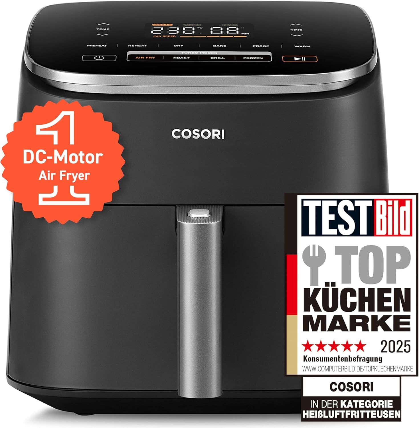 Kosori Turboblaze Frytownica na gorące powietrze Airfryer, 9 w 1, 6 litrów, cicha Naty Shop Appliances Ciemnoszary Turboblaze