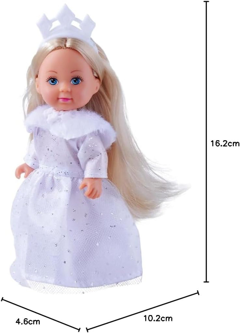 Simba Evi Księżniczka snów miłości, lalka w marzycielskiej zimowej sukience z futrzanym wykończeniem i brokatowymi elementami, 12 cm, 3 lata i więcej
