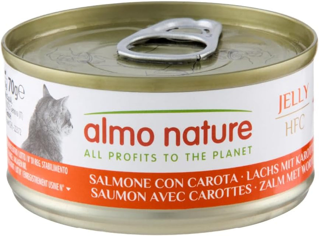 Almo Nature HFC Jelly - Mokra karma dla dorosłych kotów - Łosoś i marchewka - Jakość ludzka, bezglutenowa - 6 x 70g