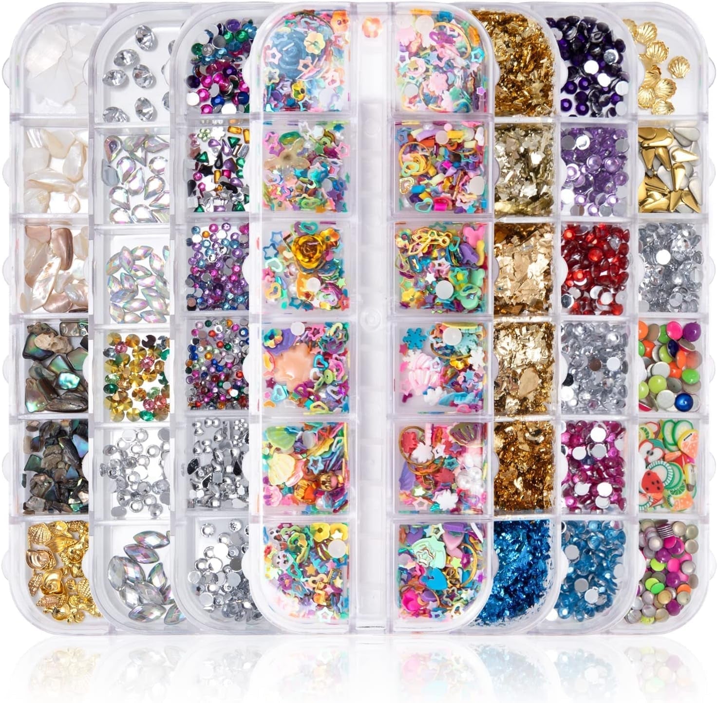 7 Boxen Strasssteine ​​​​Nägel, zestaw do zdobienia paznokci Strass Nagelglitzer Paillettes Nagel-Edelsteinen Kristalle Perlen Diamanten Metall Nieten Für DIY Dekoration Nageldesign (wielokolorowy)