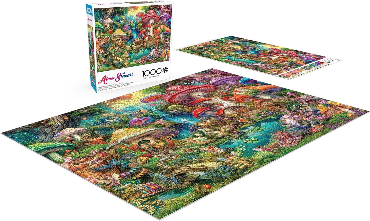 Buffalo Games - Aimee Stewart - Wesoły piknik w wiosce grzybów - 1000 elementów puzzli dla dorosłych, wymagające puzzle, idealne na wieczory z grami - gotowe puzzle o wymiarach 26,75 x 19,75 cm Naty Shop