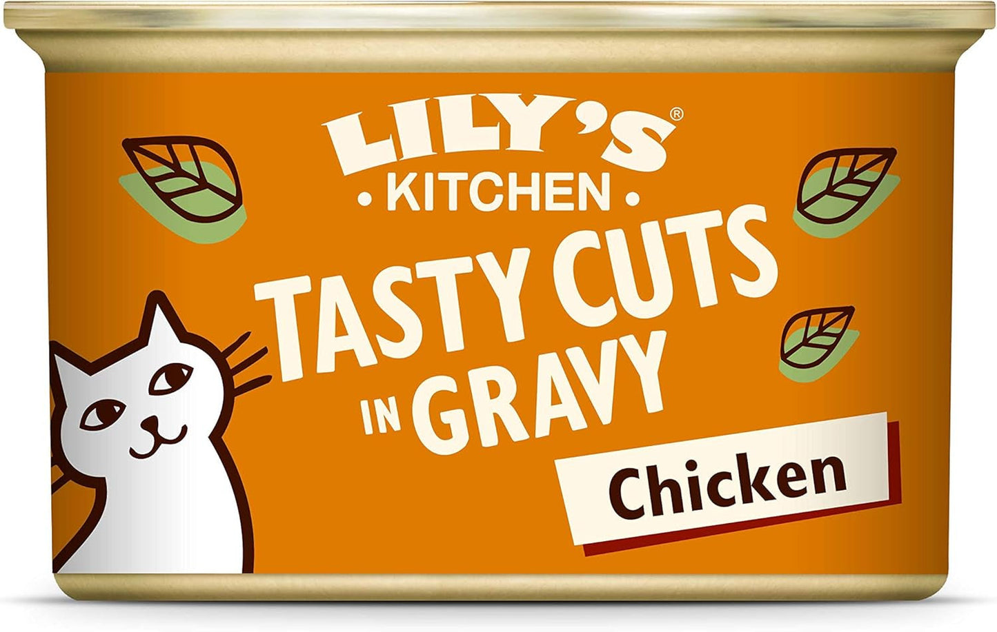 Lily's Kitchen Naturalna mokra karma dla dorosłych kotów, w puszkach, smaczne kawałki w sosie z kurczaka, bez zbóż (24 tacki x 85 g)
