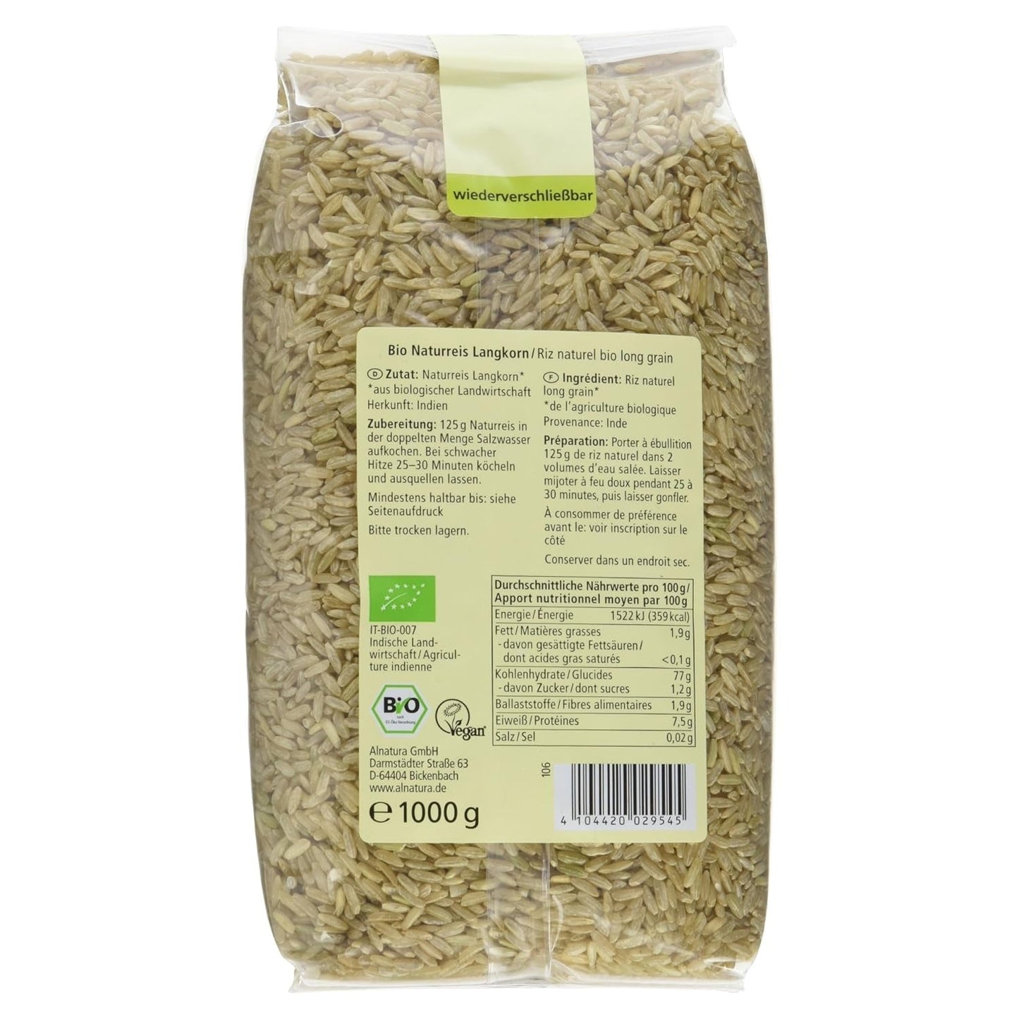 Organiczny ryż brązowy długoziarnisty, opakowanie 6 sztuk (6 x 1 kg)