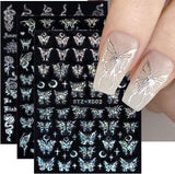 6 Blatt Schmetterling Nagelsticker Selbstklebend Laser Silber Schmetterlings Nagelaufkleber 3D Aurora Silber Schwarz Schmetterlinge Nagel Naklejki Frühling Nageldesign Naklejka na paznokcie Nail Art Zubehör