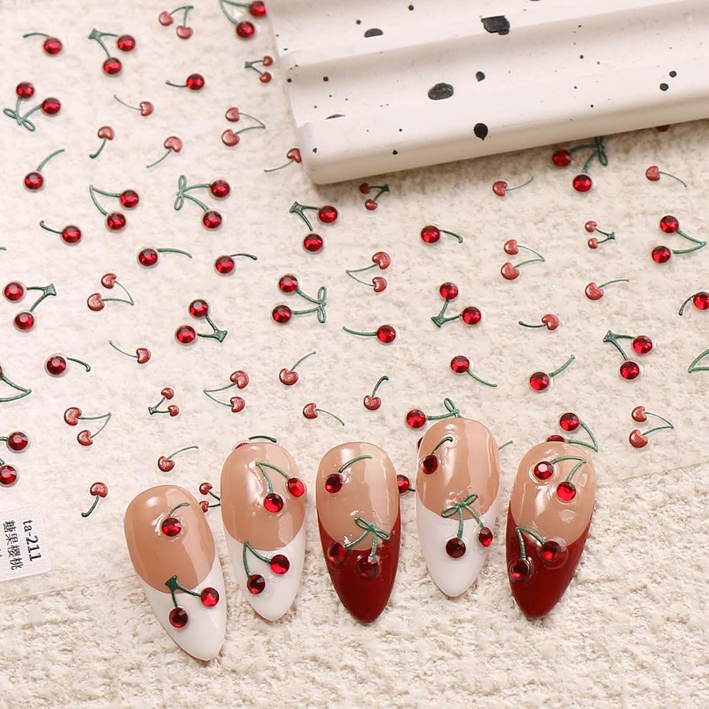 JMEOWIO 3D Nagelsticker Kirsche Nail Art Naklejka Selbstklebend Nagelaufkleber 5D Stereoskopisch Dekoration Nageldesign Zubehör 1 Blatt