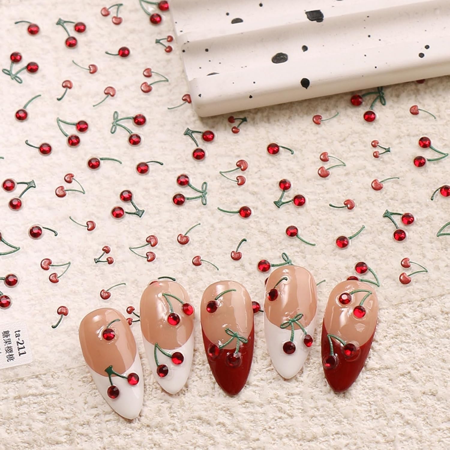 JMEOWIO 3D Nagelsticker Kirsche Nail Art Naklejka Selbstklebend Nagelaufkleber 5D Stereoskopisch Dekoration Nageldesign Zubehör 1 Blatt