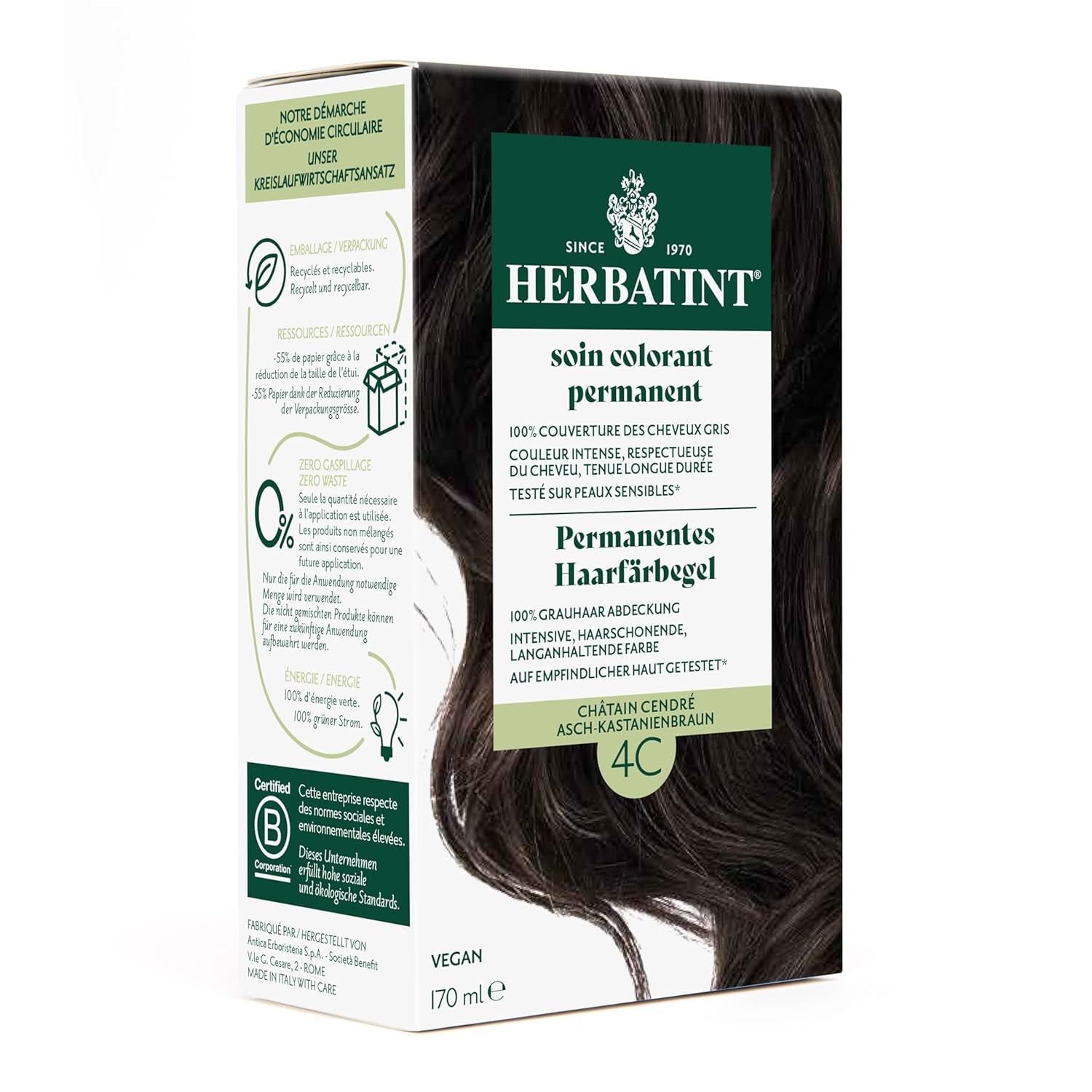 Żel do trwałej farbowania włosów 6N Ciemny Blond - 170ml I Bez amoniaku, 100% krycia siwych włosów Testowałem na skórze wrażliwej, z 8 ekstraktami roślinnymi Naty Shop Farba do włosów 4C Popielaty brąz