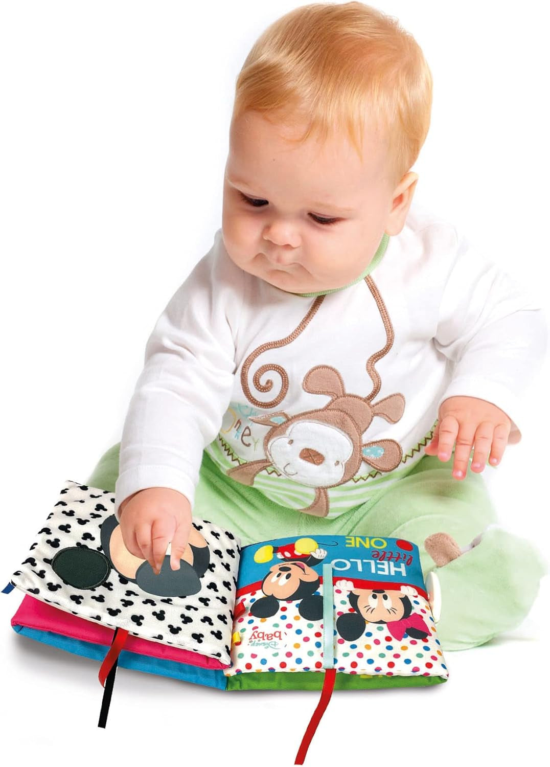 Clementoni 17721 Disney Baby - Książeczka z tkaninami, wszechstronna zabawka podróżna dla dziecka, trzeszcząca i piszcząca książeczka z obrazkami dla noworodków od 0 miesiąca życia Zabawki dla dzieci Naty Shop