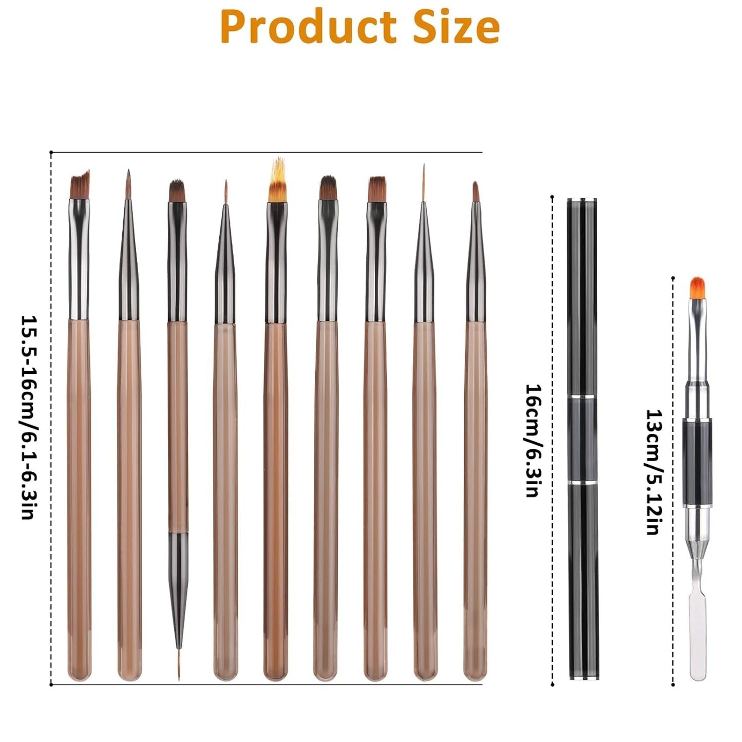 Zestaw 10 szpilek Stück Nailart, Pędzle do zdobienia paznokci Braun Nailart Design Pinsel Nageldesign Pinselfür Gelnägelfür Heimwerker Maniküre Salon Zuhause Zestaw szpilek do paznokci
