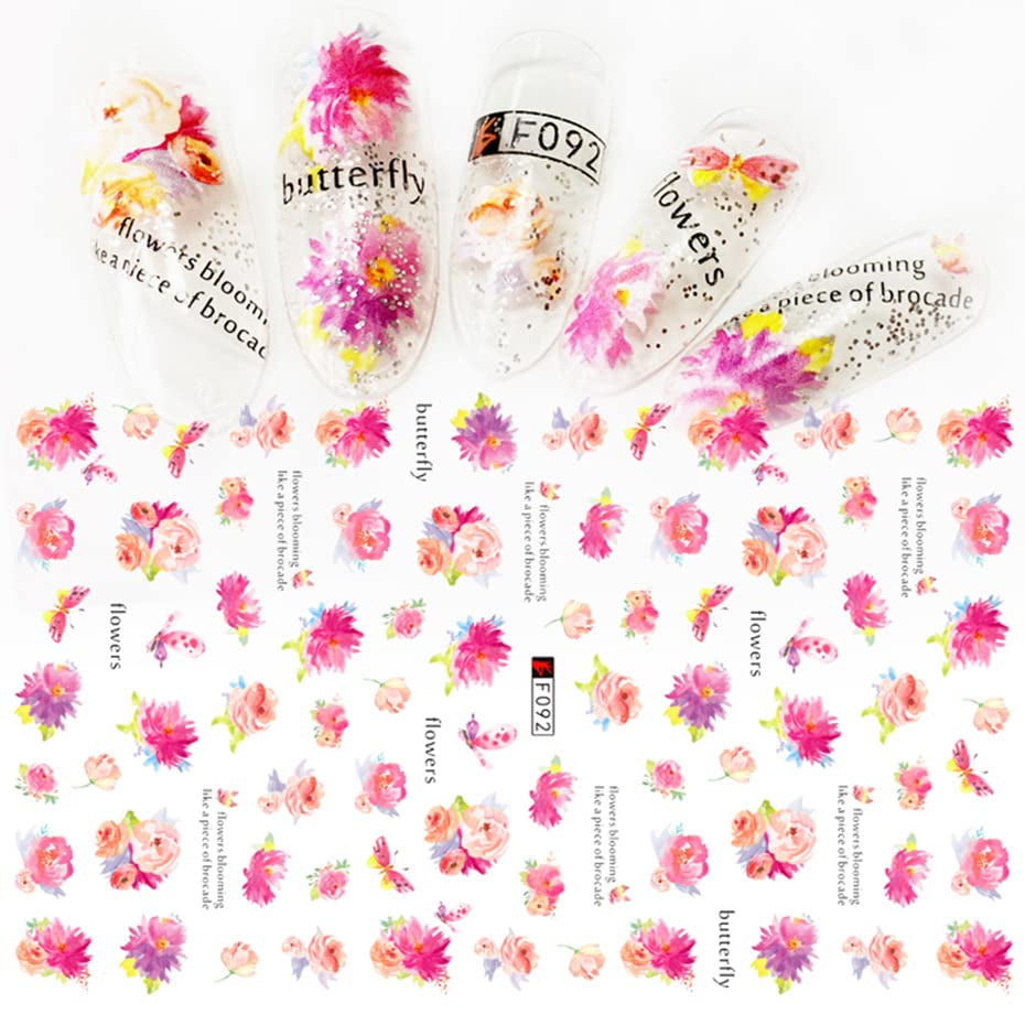 JMEOWIO Nagelsticker Frühling Blume 9 Blatt Nagelaufkleber Selbstklebend Rosa Blüte Nail Art Naklejka Dekoration Nageldesign Zubehör