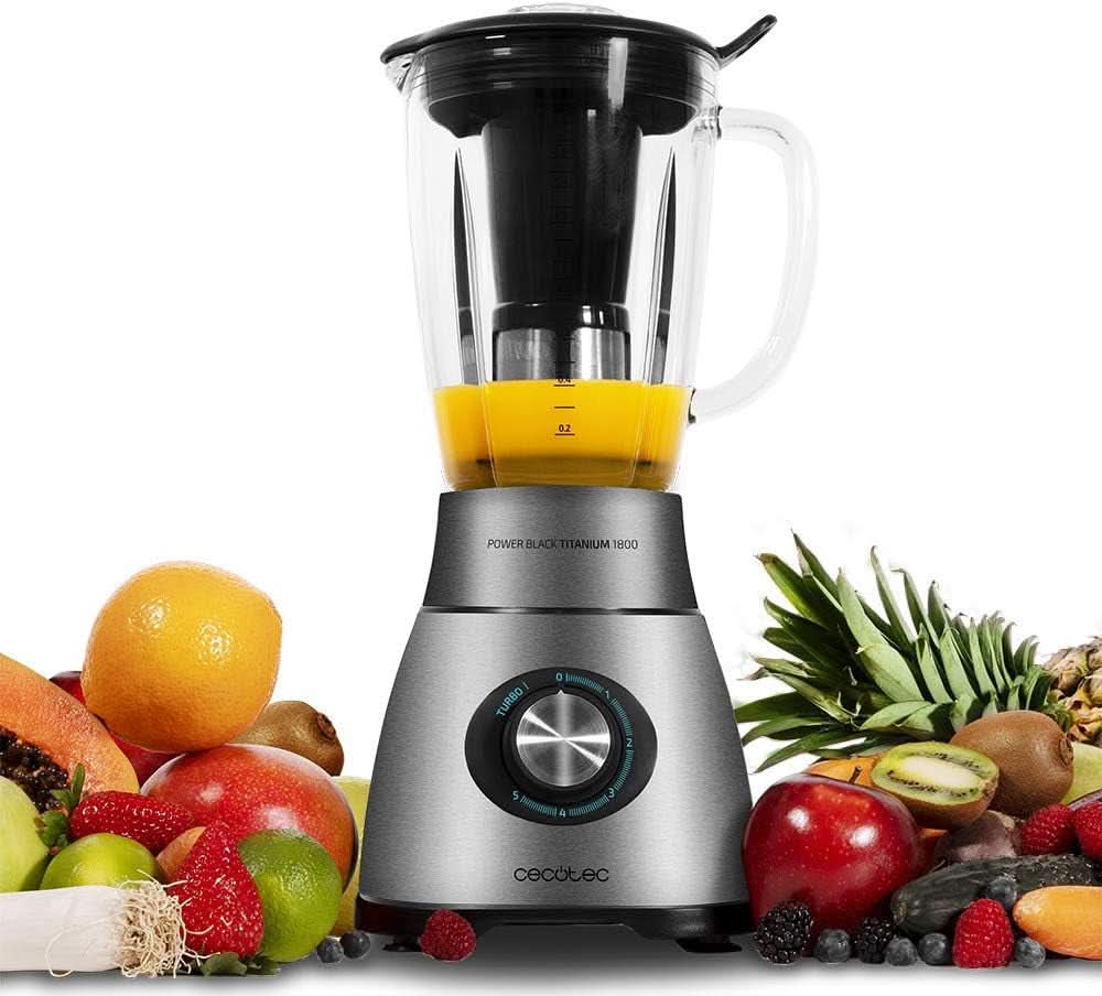 Mikser stojący Cecotec Power Black Titanium 2200MAX Smooth, 2200 W Maximale Leistung, 6 Klingen Aus Edelstahl, funkcja kruszenia lodu, funkcja Turbo i Smoothie, funkcja Autoclean Kitchen Naty Shop Mechanisch 2500 W | 1,8 l