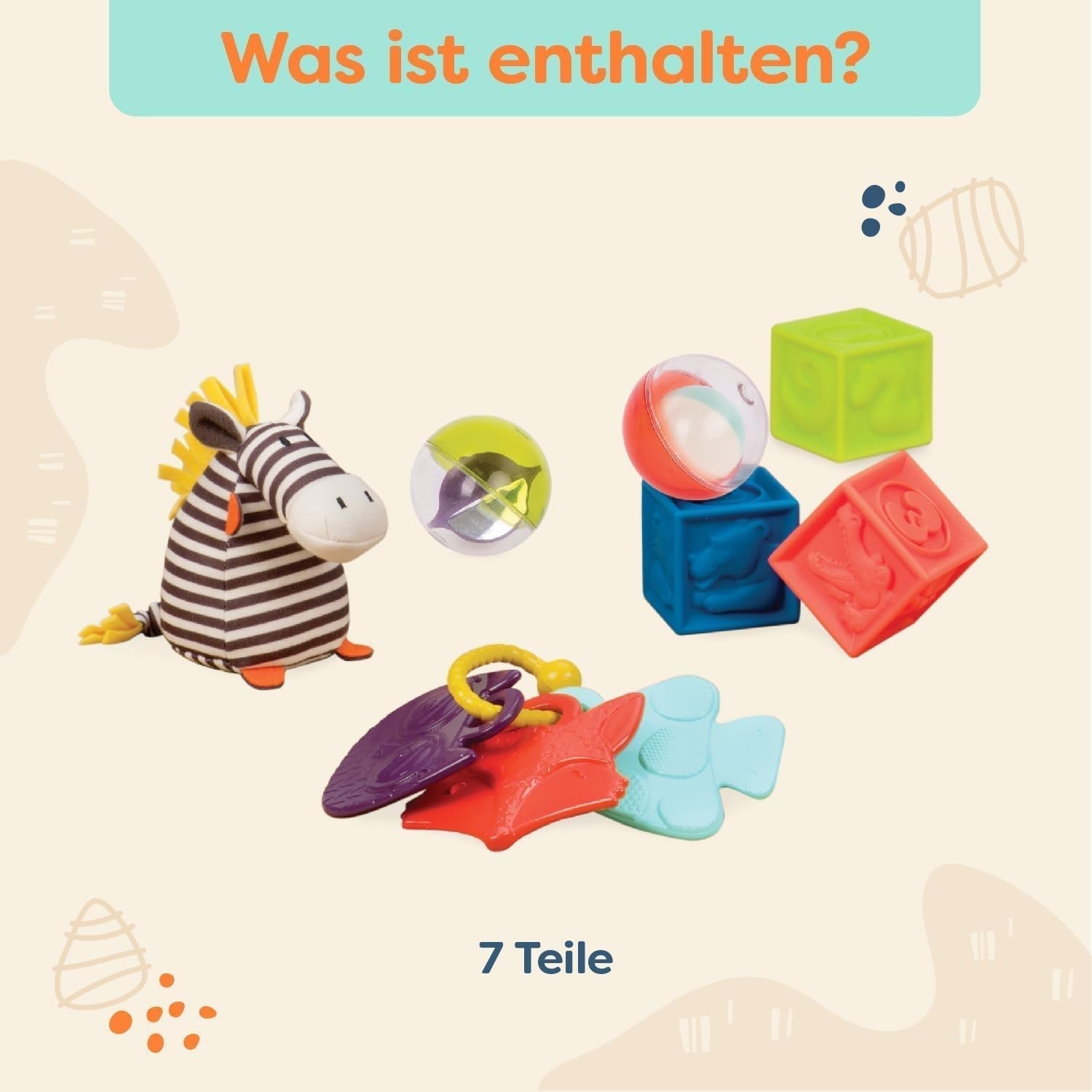 B. Toys Zestaw zabawek dla niemowląt z pluszową zabawką zebry, gryzakiem, miękkimi klockami i piłkami - zestaw upominkowy z zabawkami poprawiającymi zdolności motoryczne dla noworodków od 0 miesiąca życia Zabawki dla niemowląt Naty Shop