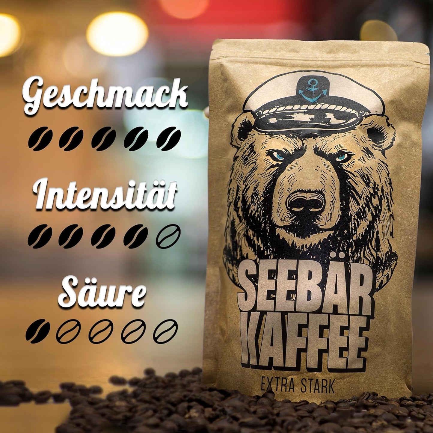 KAWA SEEBĘR - Ekstra mocna kawa ziarnista - 500g - Niska kwasowość i intensywny aromat - Całe ziarna do ekspresów w pełni automatycznych, espresso i french press - Wysoka zawartość kofeiny i niska kwasowość