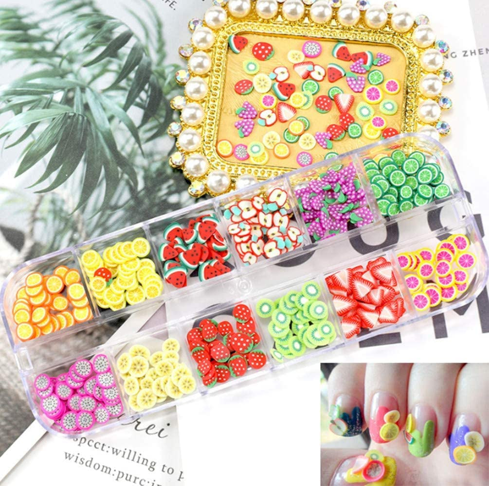4 Zestaw Nagel Obst Scheiben, Basicon Niedliche Obst Polymer Scheiben Obst Scheibe Nail Nagel 3D Obstscheibe Nail Art Kawałek dla majsterkowiczów Liefert Maniküre Dekoration Schleim Zubehör Nageldekorationen, 4 Stile