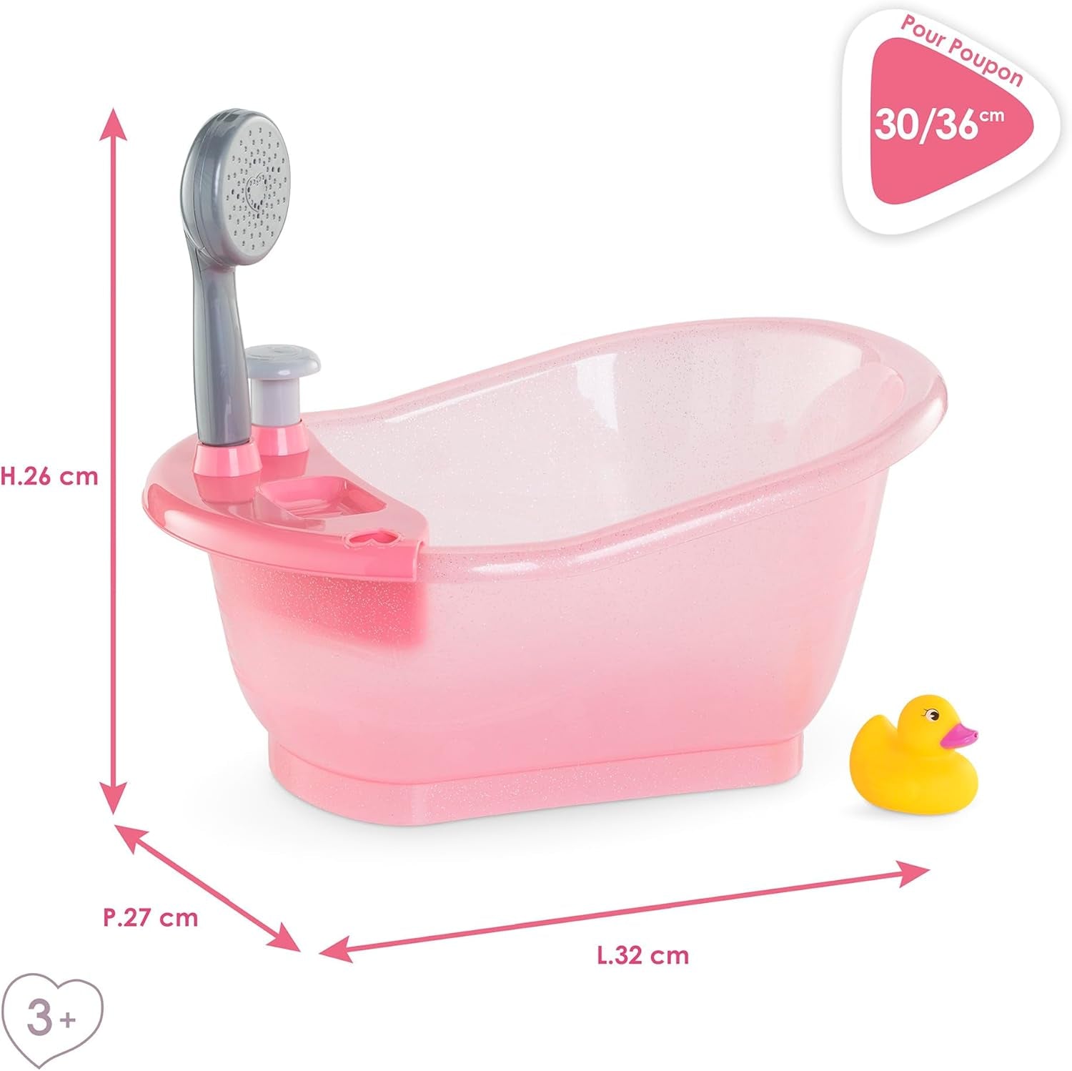 Corolle 9000141660 - Wanna Mon Grand Poupon z funkcją pompki i gumową kaczką dla wszystkich lalek 30-36 cm, 32,5 cm, od 3 lat