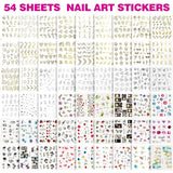 FANDAMEI 54 Blätter Wassertransfer Nagelsticker & Nail Art Pinsel Set, Kropkowane długopisy, Blattgold Für Nagelkunst, Streifenband, Strasssteine, Werkzeug Und Dekorationen Set Für Nagelkunst Maniküre Set
