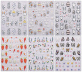 JMEOWIO 6 Blatt 3D Nagelsticker Ostern Nail Art Naklejka Selbstklebend Nagelaufkleber 5D Stereoskopisch Süßer Hase Ei Dekoration Nageldesign Zubehör